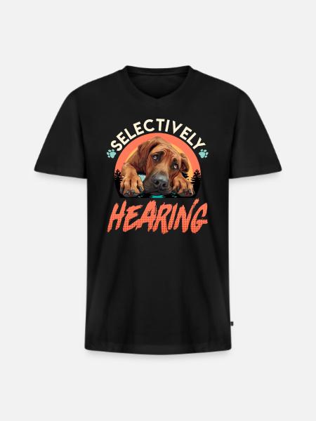 Rhodesian Ridgeback Drôle ÉCOUTE SÉLECTIVE - T-shirt encolure en V Premium bio Homme - noir