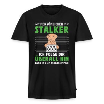 Propriétaire du Labrador PERSONAL STALKER Drôle - T-shirt encolure en V Premium bio Homme - noir - Devant - Nico (187cm)