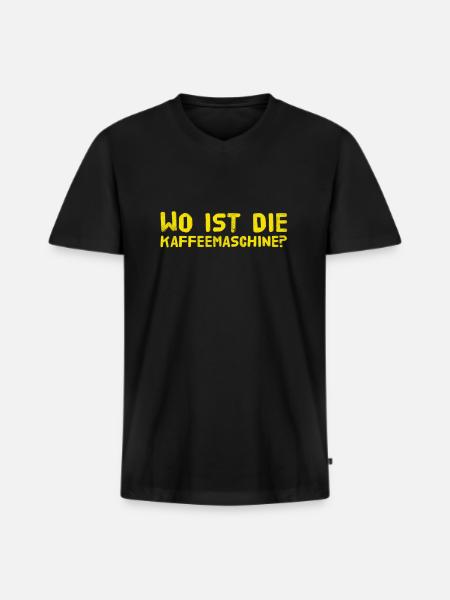 where's the coffee machine? - Men's Premium Organic T-shirt with V-neck - black