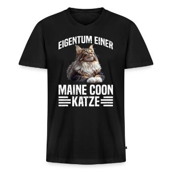 Maine Coon EIGENTUM EINER MAINE COON KATZE - Männer Premium Bio T-Shirt mit V-Ausschnitt - Schwarz - Vorne - Nico (187cm)