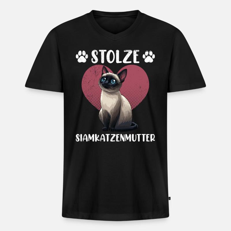 Siamkatzen STOLZE SIAMKATZENMUTTER Siam - Männer Premium Bio T-Shirt mit V-Ausschnitt - Schwarz