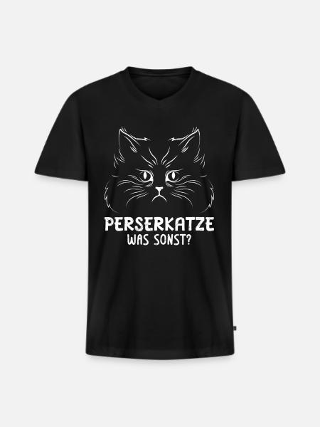 Perserkatze Besitzer PERSERKATZE WAS SONST?! - Männer Premium Bio T-Shirt mit V-Ausschnitt - Schwarz