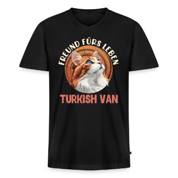 TURKISH VAN FREUND FÜRS LEBEN Katzenbesitzer - Männer Premium Bio T-Shirt mit V-Ausschnitt - Schwarz - Vorne - Nico (187cm)
