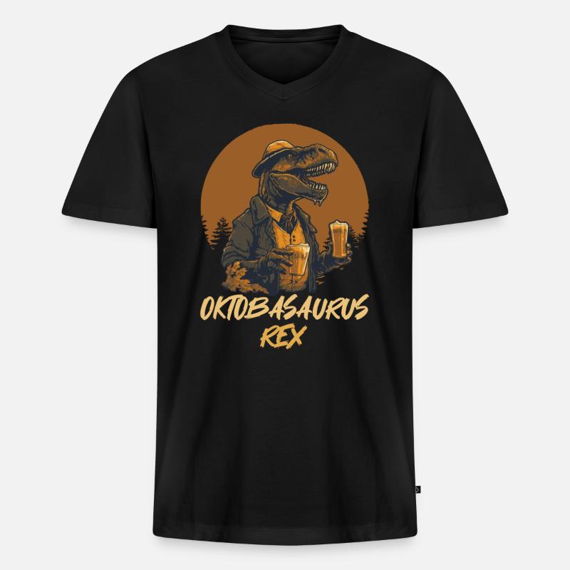 Oktbasaurusrex Bier Dinosaurier Biertrinker - Männer Premium Bio T-Shirt mit V-Ausschnitt - Schwarz