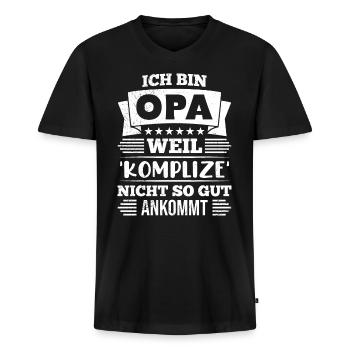 Opi BIN OPA WEIL KOMPLIZE NICHT SO GUT ANKOMMT - Männer Premium Bio T-Shirt mit V-Ausschnitt - Schwarz - Vorne - Nico (187cm)