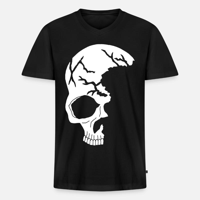 weißer Halbschädel - Männer Premium Bio T-Shirt mit V-Ausschnitt - Schwarz