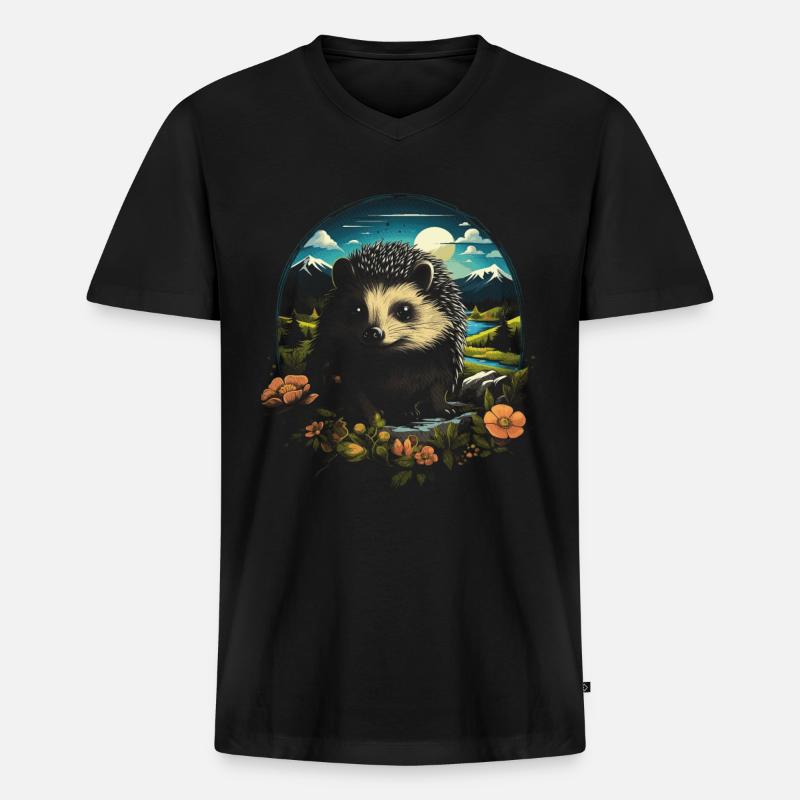 Igel Tier - Männer Premium Bio T-Shirt mit V-Ausschnitt - Schwarz