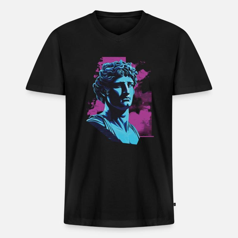 80er Klassische griechische statue Synthwave - Männer Premium Bio T-Shirt mit V-Ausschnitt - Schwarz
