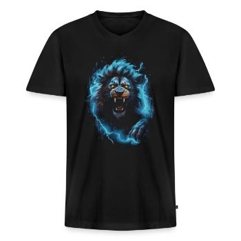 Löwe Feuer Blau Männlich - Männer Premium Bio T-Shirt mit V-Ausschnitt - Schwarz - Vorne - Nico (187cm)
