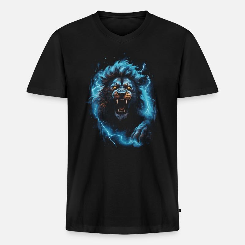 Löwe Feuer Blau Männlich - Männer Premium Bio T-Shirt mit V-Ausschnitt - Schwarz