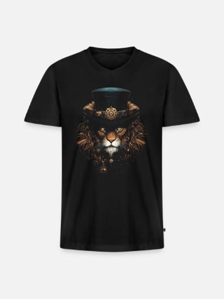 Steampunk Fantasy-Kunstwerk Löwen - Männer Premium Bio T-Shirt mit V-Ausschnitt - Schwarz
