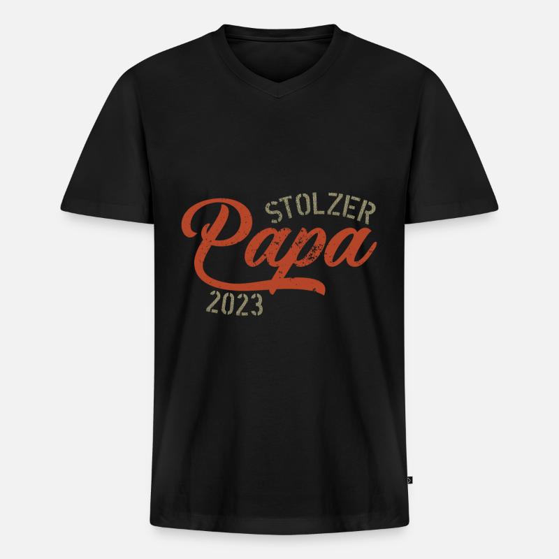 Stolzer Papa 2023 - Männer Premium Bio T-Shirt mit V-Ausschnitt - Schwarz
