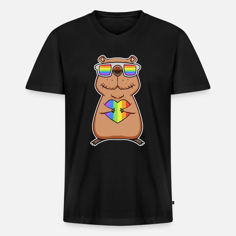 Capybara Capybara Regnbåge - Ekologisk premium-T-shirt med V-ringning herr - svart