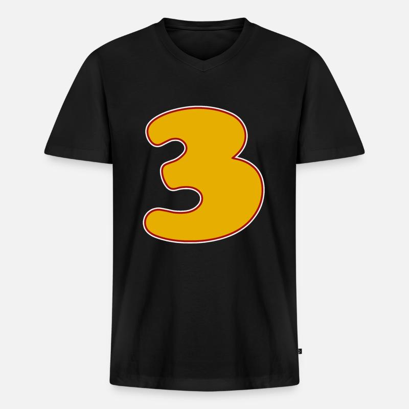 3 - Drei - Männer Premium Bio T-Shirt mit V-Ausschnitt - Schwarz