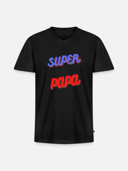 SUPER PAPA Cadeau - T-shirt encolure en V Premium bio Homme - noir