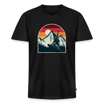 Sports d'hiver de snowboard vintage rétro - T-shirt encolure en V Premium bio Homme - noir - Devant - Nico (187cm)