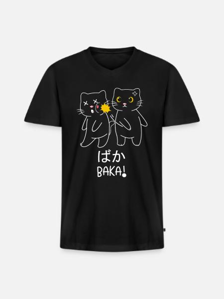 Kawaii Baka Japanse katten slaan in het gezicht - Mannen Premium Bio T-shirt met V-hals - zwart