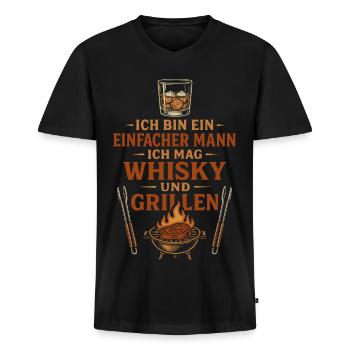 Ich mag Whisky und Grillen - Männer Premium Bio T-Shirt mit V-Ausschnitt - Schwarz - Vorne - Nico (187cm)