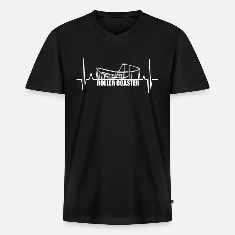 Achterbahn Herzschlag - Männer Premium Bio T-Shirt mit V-Ausschnitt - Schwarz