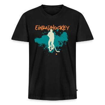 Einradhockey - Männer Premium Bio T-Shirt mit V-Ausschnitt - Schwarz - Vorne - Nico (187cm)