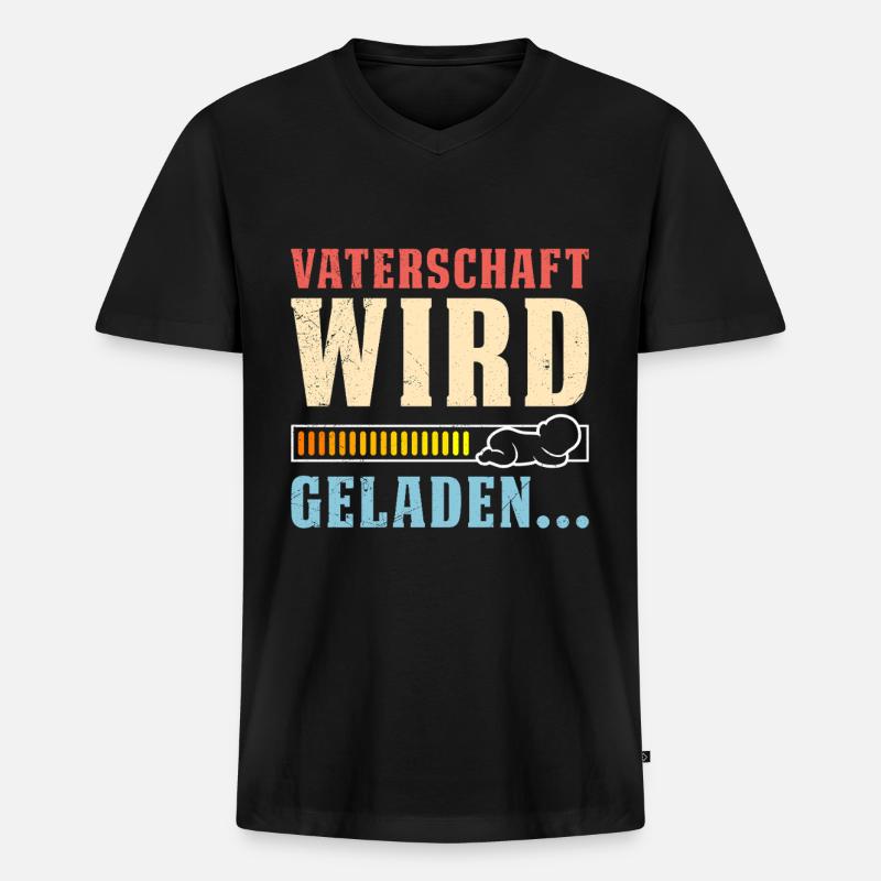 VATERSCHAFT WIRD GELADEN Lustiges - Männer Premium Bio T-Shirt mit V-Ausschnitt - Schwarz