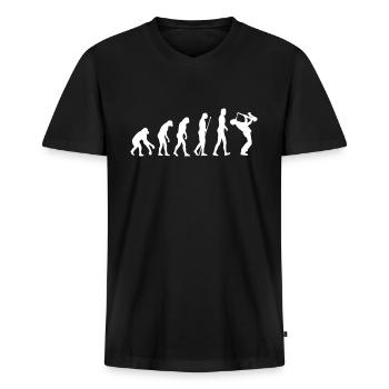 Saxophone Evolution Shirt Sonxophoniste - T-shirt encolure en V Premium bio Homme - noir - Devant - Nico (187cm)