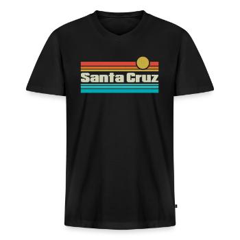70er 80 CA Retro Sunset Santa Cruz T-Shirt - T-shirt encolure en V Premium bio Homme - noir - Devant - Nico (187cm)