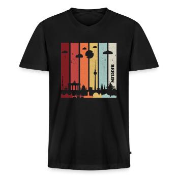 Berlin Shirt Vintage Berlin - Männer Premium Bio T-Shirt mit V-Ausschnitt - Schwarz - Vorne - Nico (187cm)
