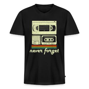 80s 90s Never Forget Retro Tech Party Outfit - Men's Premium Organic T-shirt with V-neck - black - Front - Nico (187cm)