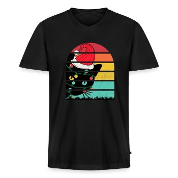 Kätzchen mit verhedderter Lichterkette - Männer Premium Bio T-Shirt mit V-Ausschnitt - Schwarz - Vorne - Nico (187cm)