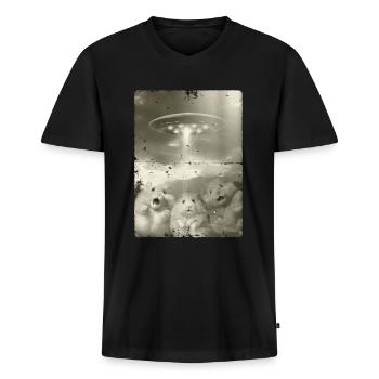 Alien Ufo Invasion Hamster - Männer Premium Bio T-Shirt mit V-Ausschnitt - Schwarz - Vorne - Nico (187cm)