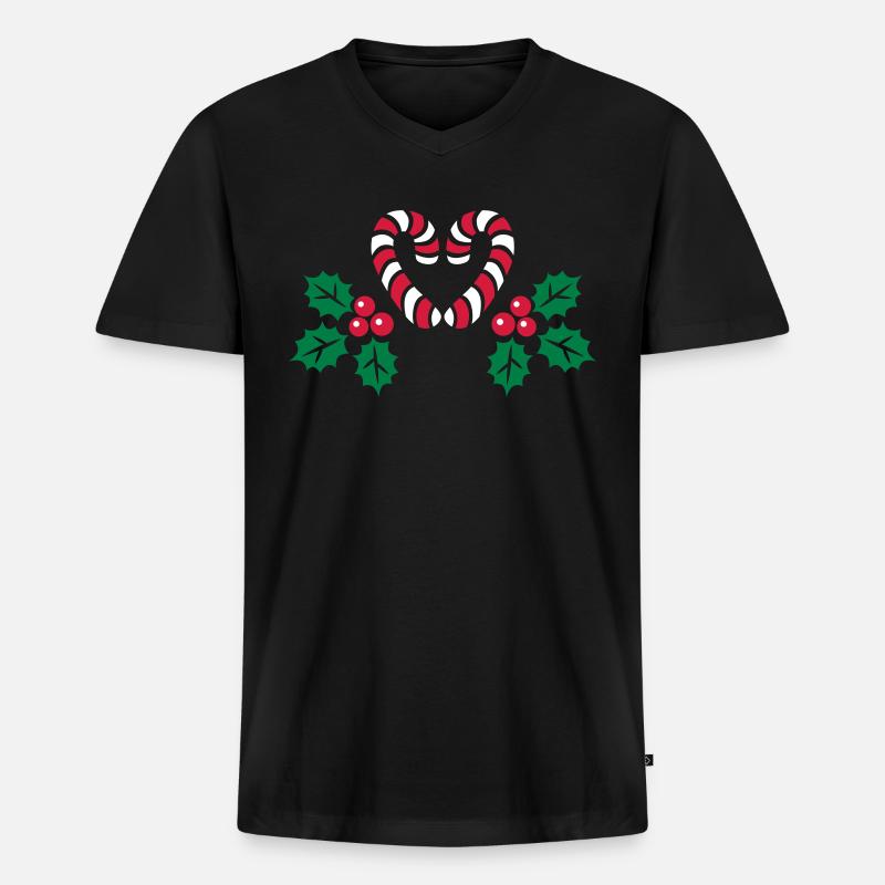 Candy Cane - Männer Premium Bio T-Shirt mit V-Ausschnitt - Schwarz