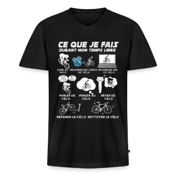 Vélo, cyclisme temps libre passion route - T-shirt encolure en V Premium bio Homme - noir - Devant - Nico (187cm)