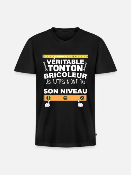 Tonton bricoleur humour citaiton pour mon oncle - T-shirt encolure en V Premium bio Homme - noir