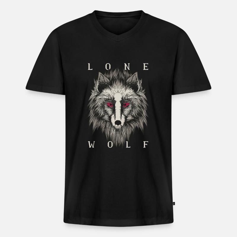 Lone Wolf Illustration Geschenk - Männer Premium Bio T-Shirt mit V-Ausschnitt - Schwarz