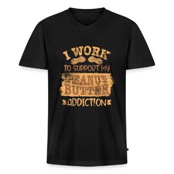 Beurre d'arachide - T-shirt encolure en V Premium bio Homme - noir - Devant - Nico (187cm)