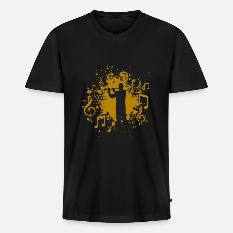 Querflöte - Männer Premium Bio T-Shirt mit V-Ausschnitt - Schwarz