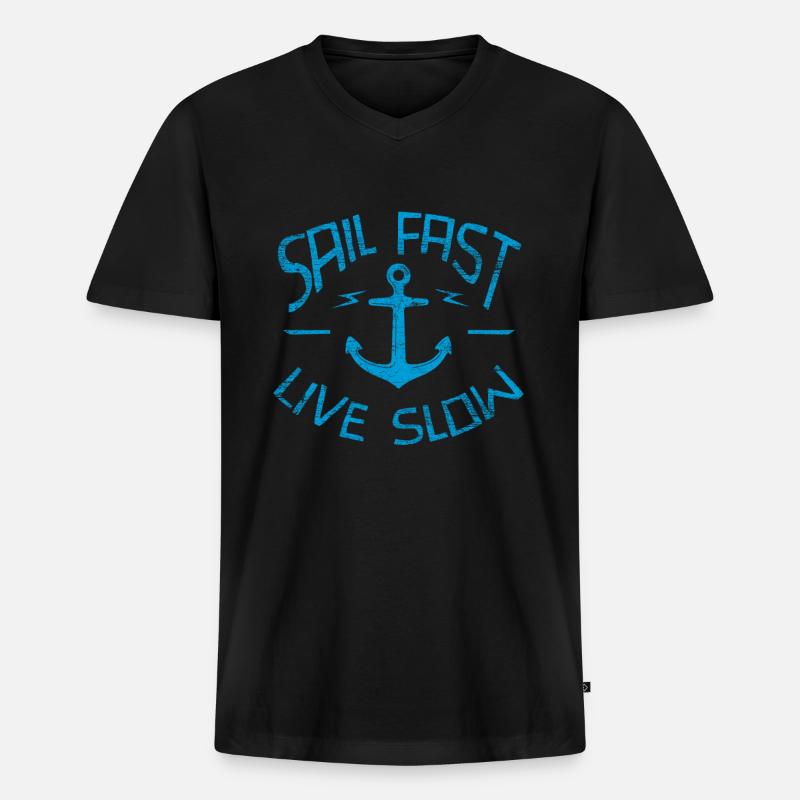 Segeln - Männer Premium Bio T-Shirt mit V-Ausschnitt - Schwarz