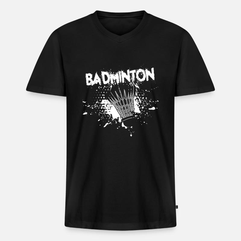 Badminton - Männer Premium Bio T-Shirt mit V-Ausschnitt - Schwarz