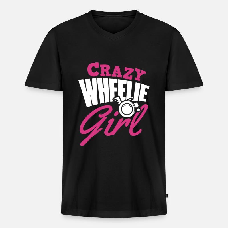Rollstuhl Mädchen - Männer Premium Bio T-Shirt mit V-Ausschnitt - Schwarz