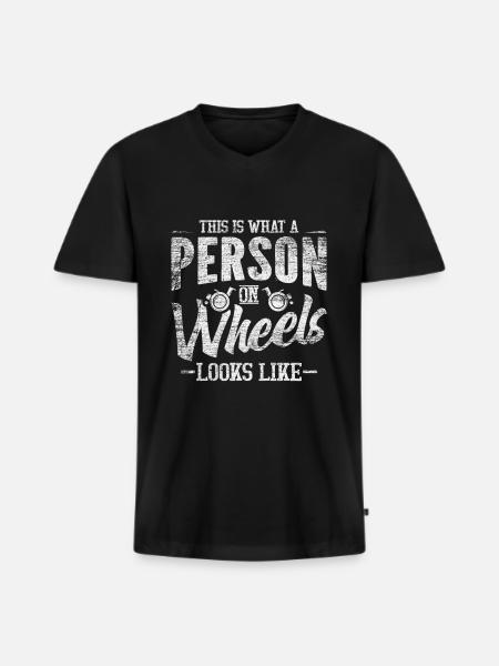 Rollstuhl Rolli Rollifahrer - Männer Premium Bio T-Shirt mit V-Ausschnitt - Schwarz