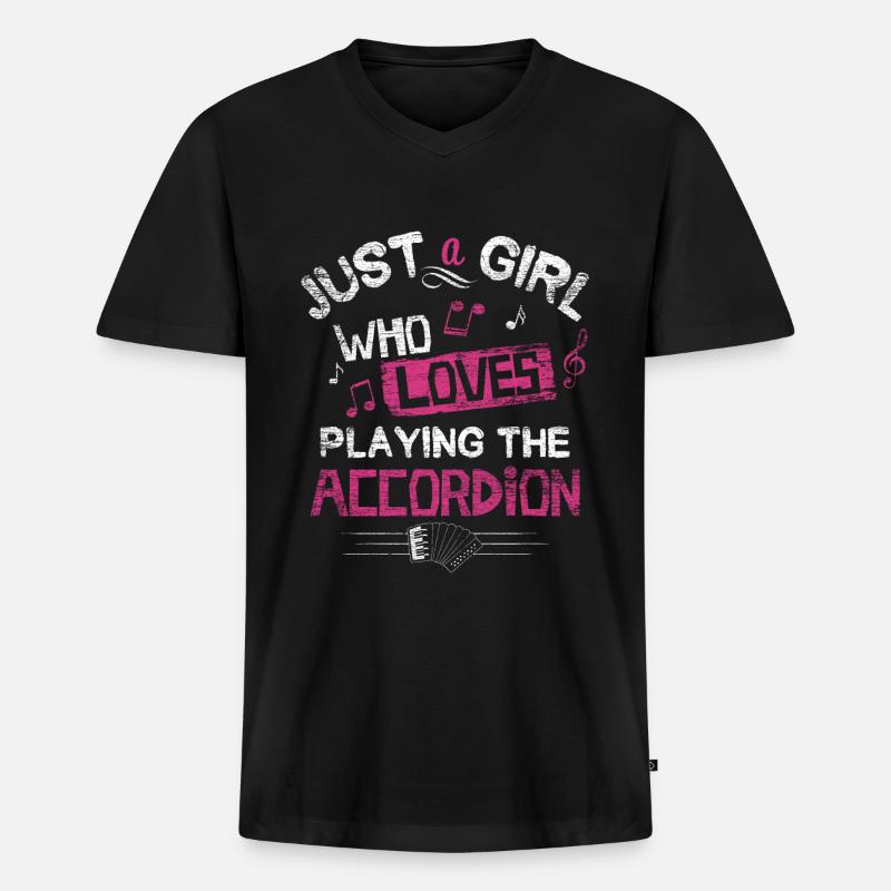 Akkordeon Mädchen - Männer Premium Bio T-Shirt mit V-Ausschnitt - Schwarz