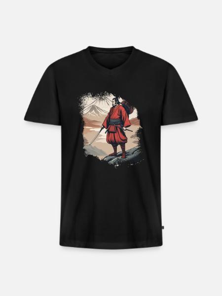 Japanischer Samurai - Männer Premium Bio T-Shirt mit V-Ausschnitt - Schwarz
