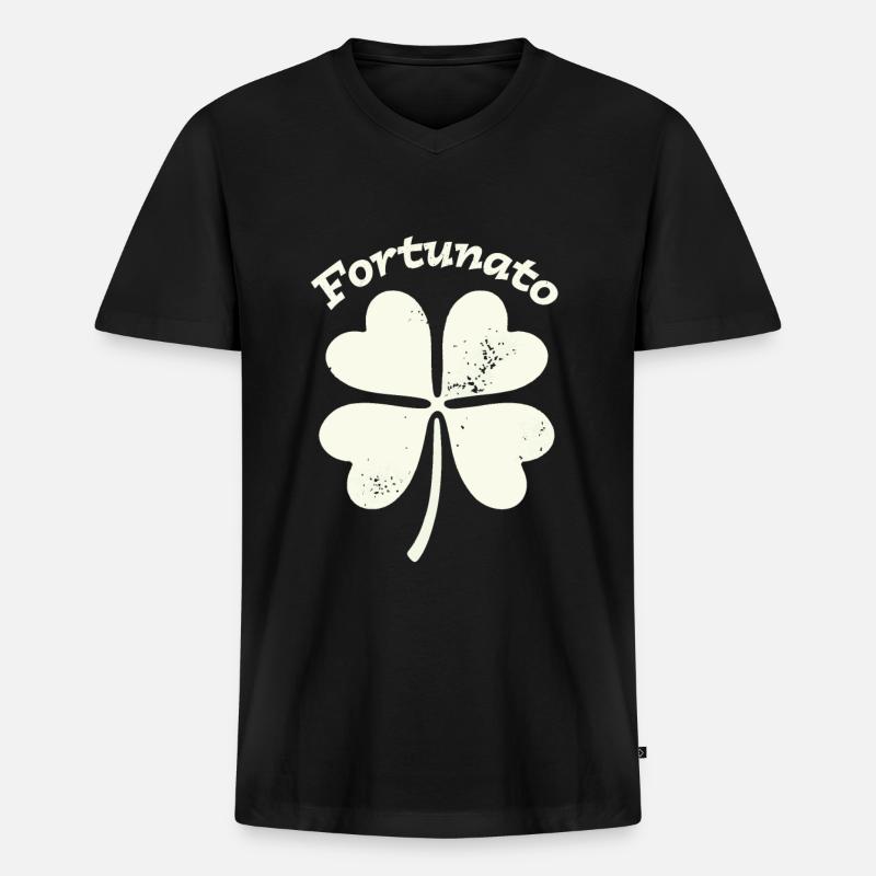 Fortunato Emblem Distressed Vierblatt - Männer Premium Bio T-Shirt mit V-Ausschnitt - Schwarz