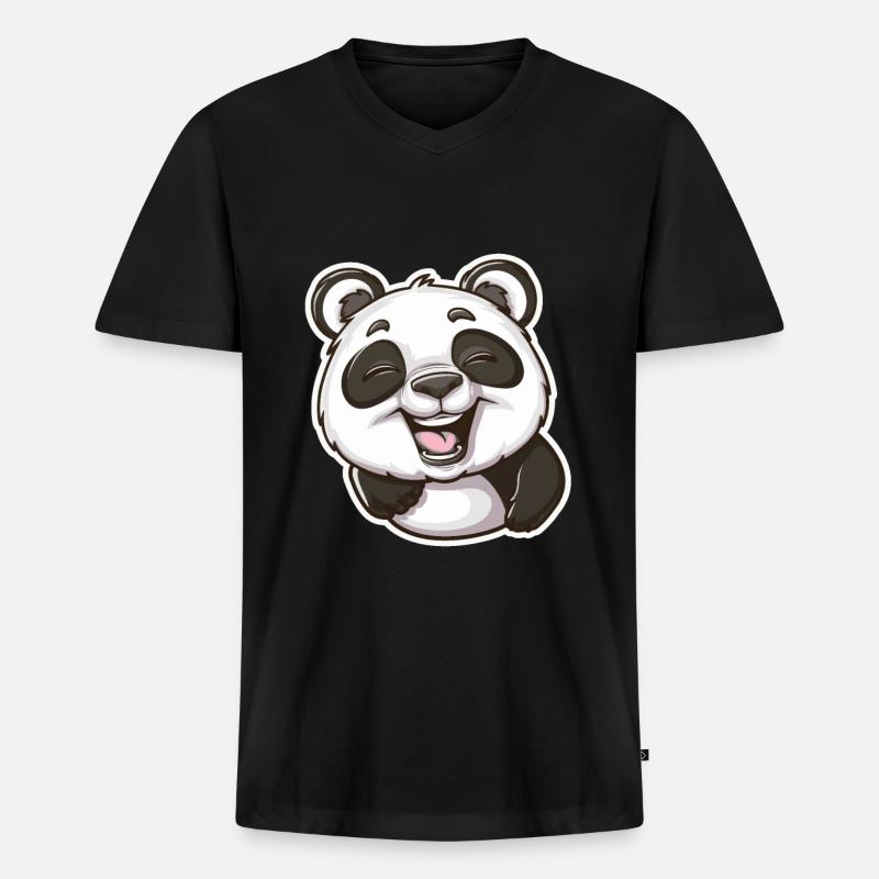 Exuberant Panda Buddy Sticker - Männer Premium Bio T-Shirt mit V-Ausschnitt - Schwarz