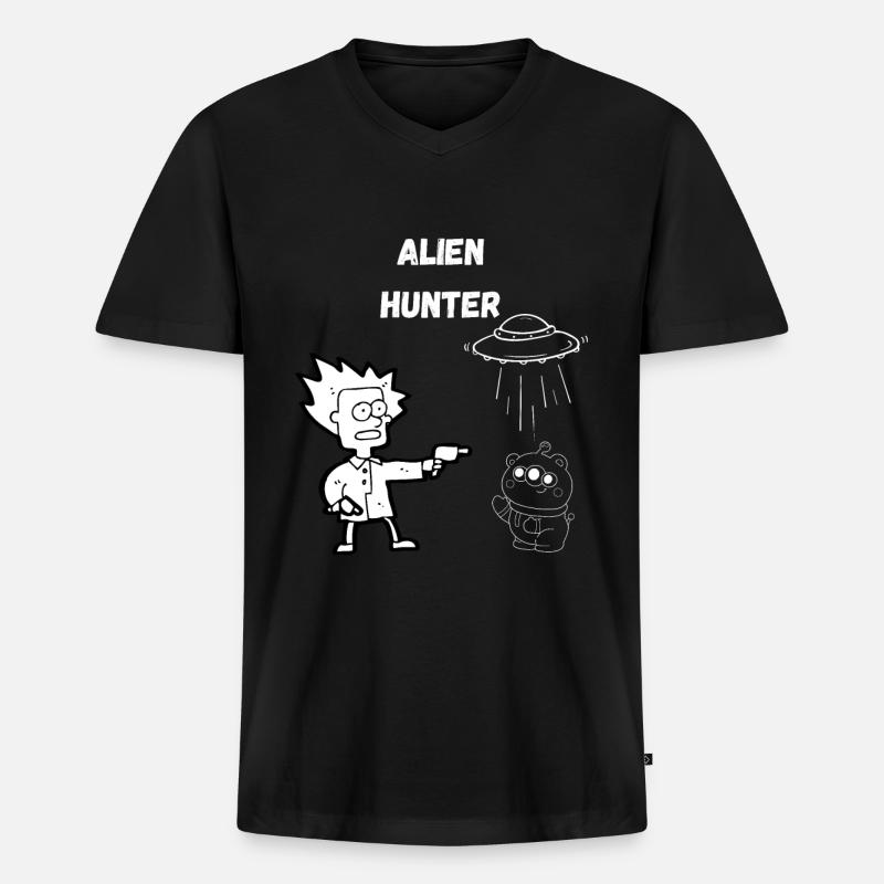 Alien Hunter 1.0 - Männer Premium Bio T-Shirt mit V-Ausschnitt - Schwarz