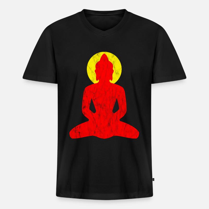 Buddha rot - Männer Premium Bio T-Shirt mit V-Ausschnitt - Schwarz