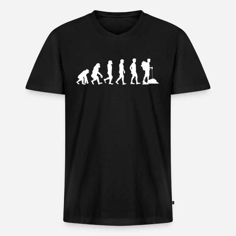 Wandern Evolution - Männer Premium Bio T-Shirt mit V-Ausschnitt - Schwarz