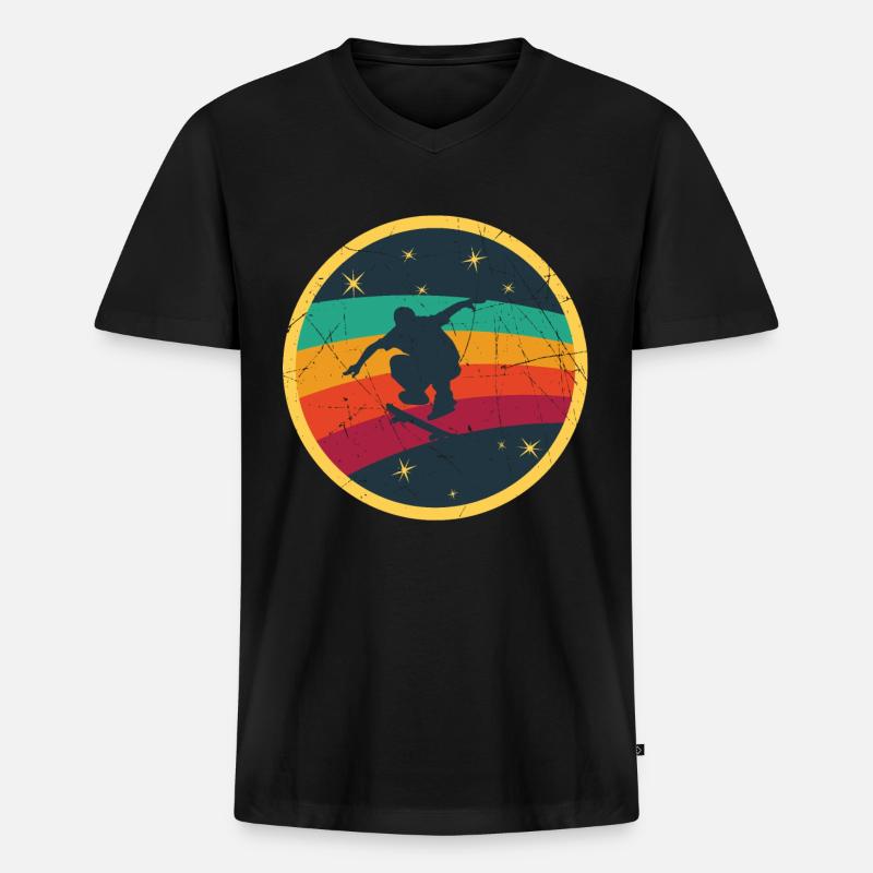 Regenbogen Skater - Männer Premium Bio T-Shirt mit V-Ausschnitt - Schwarz