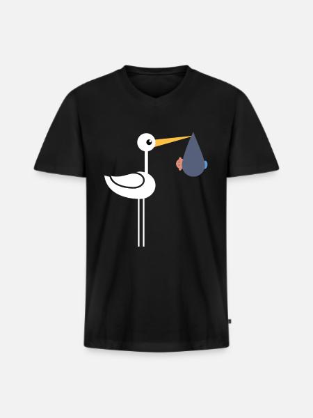 Cigogne avec bébé - T-shirt encolure en V Premium bio Homme - noir